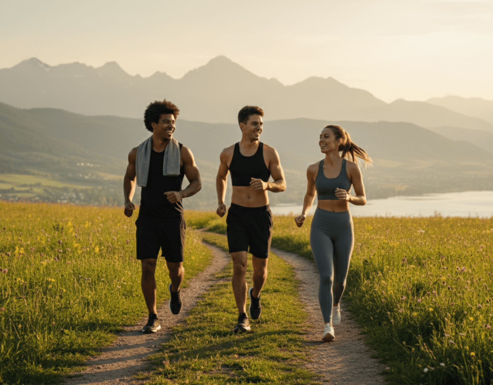 Runners training together in nature