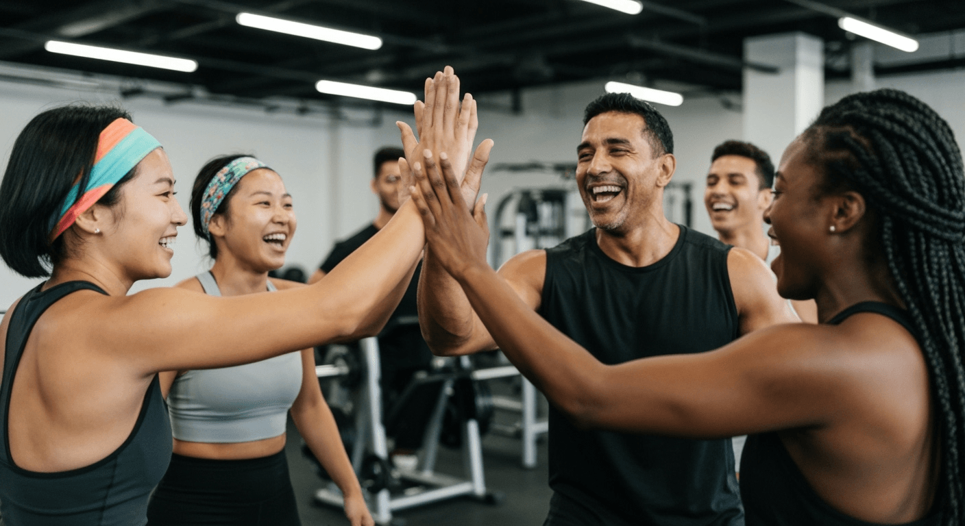 Runners celebrating together